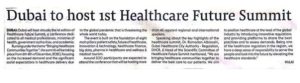 Dubai to host 1st Healthcare Future Summit - Publication by Gulf Today